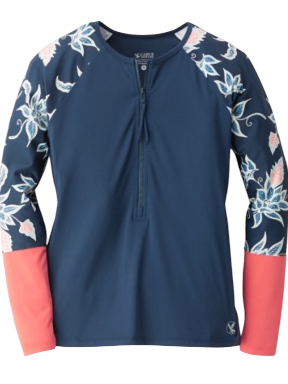 Carve Designs Kona Long-Sleeve Rash Guard with Floral Sleeves Coral Cuffs S
